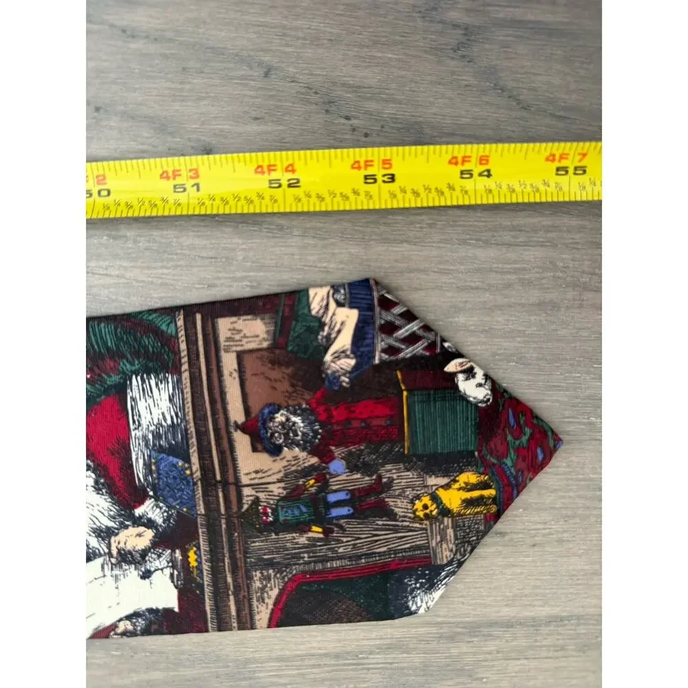 Vintage Viaggio Old St Nick Silk Novelty Christmas Neck Tie Santa Bells Burgandy